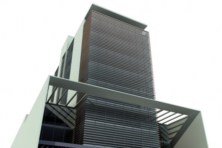 Nova Sede da AACRT – Associação dos Aposentados da Companhia Riograndense de Telecomunicações, volumetria da proposta 1ª etapa. Moojen & Marques Arquitetos Associados + Arquiteto Cláudio Ferraro, 2008<br />Desenho escritórios