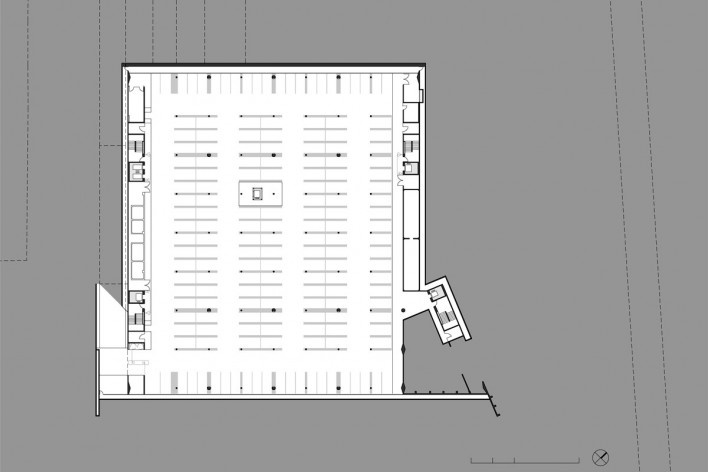 Sede do Sebrae Nacional, planta de subsolo – nível 1056,05, Brasília DF, 2010. Arquitetos Alvaro Puntoni, Luciano Margotto, João Sodré e Jonathan Davies