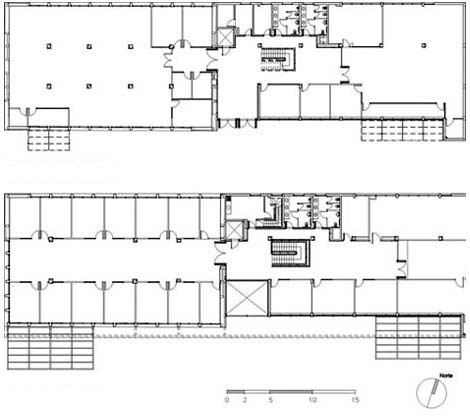 Edifício da Reitoria. Plantas térreo e superior<br />Imagem dos autores do projeto
