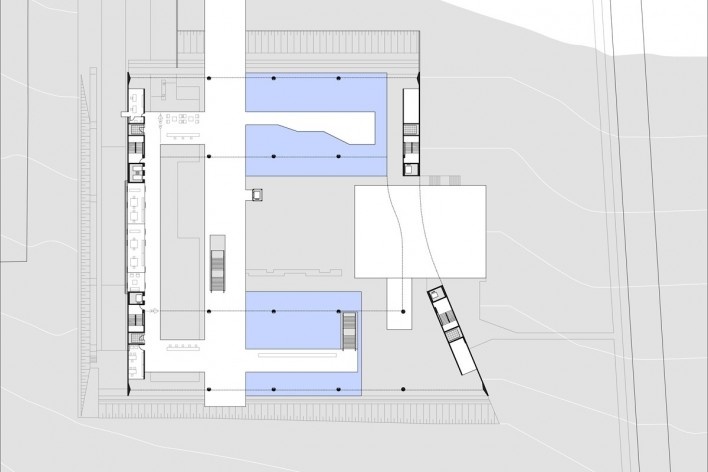 Sede do Sebrae Nacional, planta mezzanino – nível 1066,55, Brasília DF, 2010. Arquitetos Alvaro Puntoni, Luciano Margotto, João Sodré e Jonathan Davies