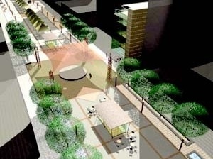 Rua de Eventos e Biblioteca Pública<br />Imagem dos autores do projeto