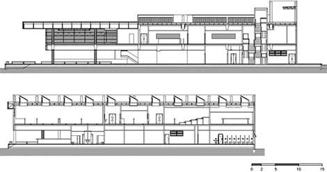 Edifício de gastronomia, cortes<br />Imagem dos autores do projeto