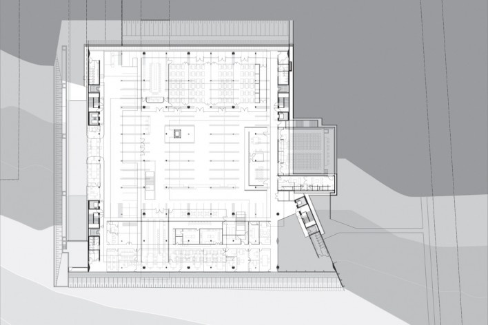 Sede do Sebrae Nacional, planta pavimento principal – nível 1062,70, Brasília DF, 2010. Arquitetos Alvaro Puntoni, Luciano Margotto, João Sodré e Jonathan Davies