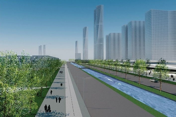 Infrastructural axis: ground level leisure & mobility hub acess<br />Desenho equipe / Team's drawing