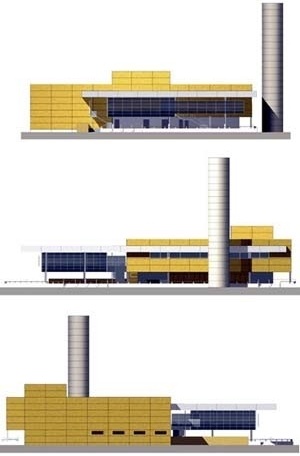 Edifício de gastronomia, elevações<br />Imagem dos autores do projeto