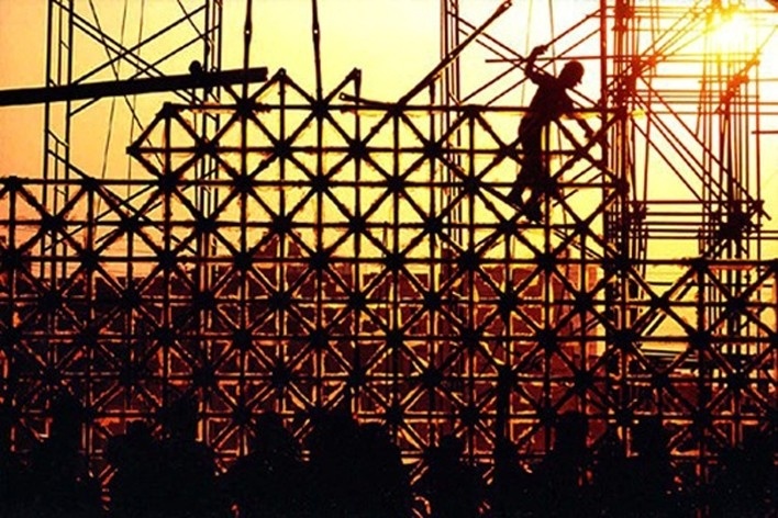 Trabalhador durante a construção do Memorial da América Latina<br />Foto Pedro Ribeiro 
