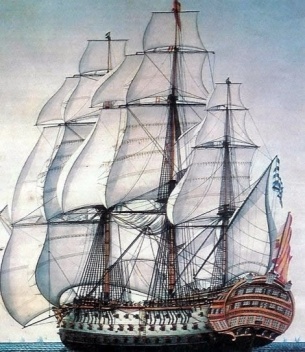 Barco "A Santíssima Trindade", construído nos estaleiros de Havana, em seu tempo o maior barco de guerra do mundo