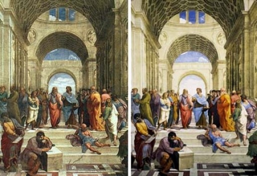 Escola de Atenas, Rafael, Capela Sistina. Antes e depois da restauração