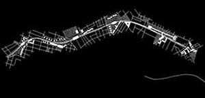 The railroad axis urban project is based on the strategy of four matrixes superposition in time/space: infrastructure; flows; green axis; urban borders