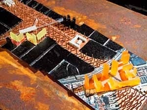 A view of the Brás area redevelopment showing the new infrastructural connections, the forest, the bordering housing and the proposed industrial cluster on the terrain vague (in orange)<br />Foto Carlos Leite 