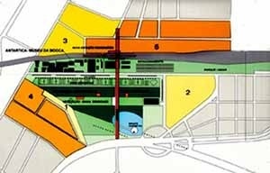 The typical terrain vague at Mooca/Antarctica: the main idea is to offer a high-density housing complex on the borders of the urban void which is maintained as a park within a 400m marquise that connects the two stations