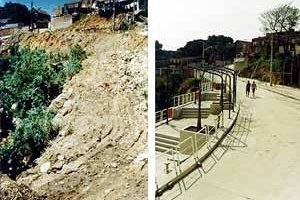 Fubá-Campinho, accesso antes e depois da intervenção, arquiteto Jorge Mario Jáuregui, Favela-Bairro, Rio de Janeiro<br />Foto de Gabriel Leandro Jaurégui