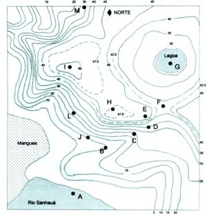 2. Planta da área onde foi implantada a cidade da Parahyba<br />Criação nossa baseada na Planta da Cidade de João Pessoa, de 1930