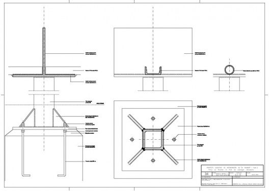 Proyecto Ejecutivo de restauración de "La Ricarda", fase 2. Detalles de la capital y la base de la columna de acero. Arquitectos Fernando Álvarez y Jordi Roig (de julio de 2001)