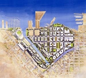 São Francisco Mission Bay: implantação sobre imenso vazio urbano: antiga área industrial-portuária de 303 acres [University of California]