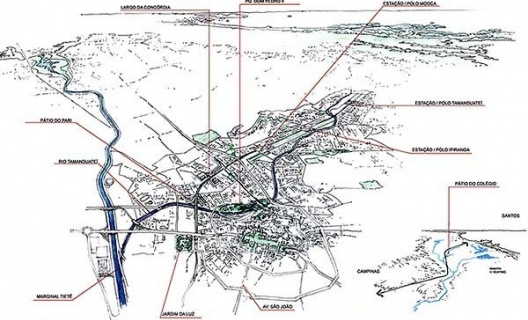 Operação Urbana Diagonal Sul. Posição e inserção macro-metropolitana<br />Imagem do arquivo de SEMPLA/PMSP