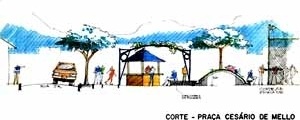Praça Cesário de Mello (corte), Divinéia, Campo Grande RJ. Projeto Fábrica Arquitetura