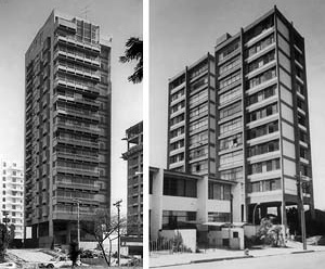 À esquerda, Edifício Macunaíma, São Paulo, 1980. À direita, Edifício Rossi Leste, São Paulo, 1962<br />Foto José Moscardi