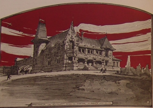 Projeto de chalé. Lâmina LVIII. Biblioteca de la familia (Bares-Marletto) / Prima esposizione personale d´architettura nella repubblica Argentina. Op. Cit. <br />Mario Palanti 